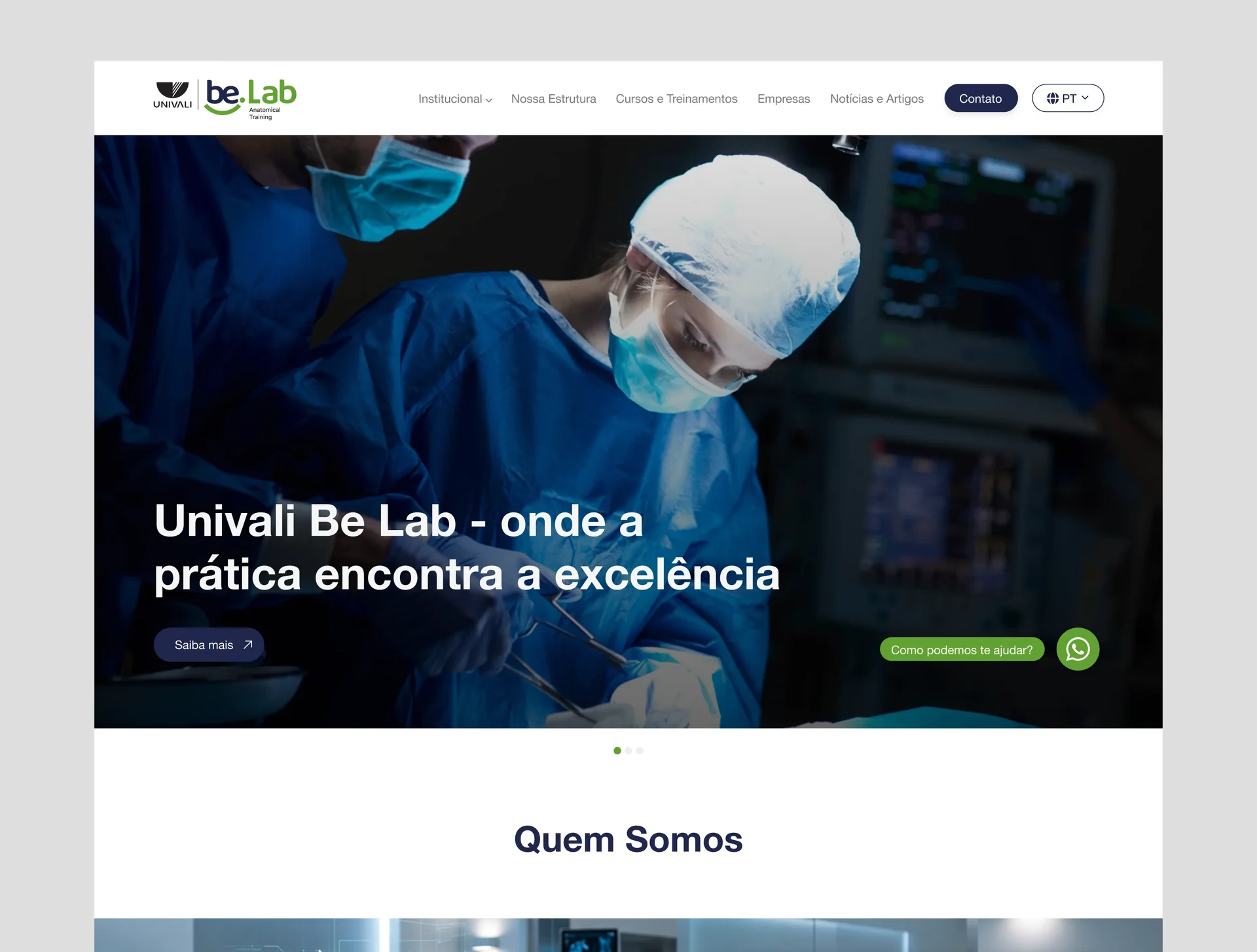 Desenvolvimento de página institucional para o Be Lab - Centro de Treinamento Anatômico Fresh Frozen
