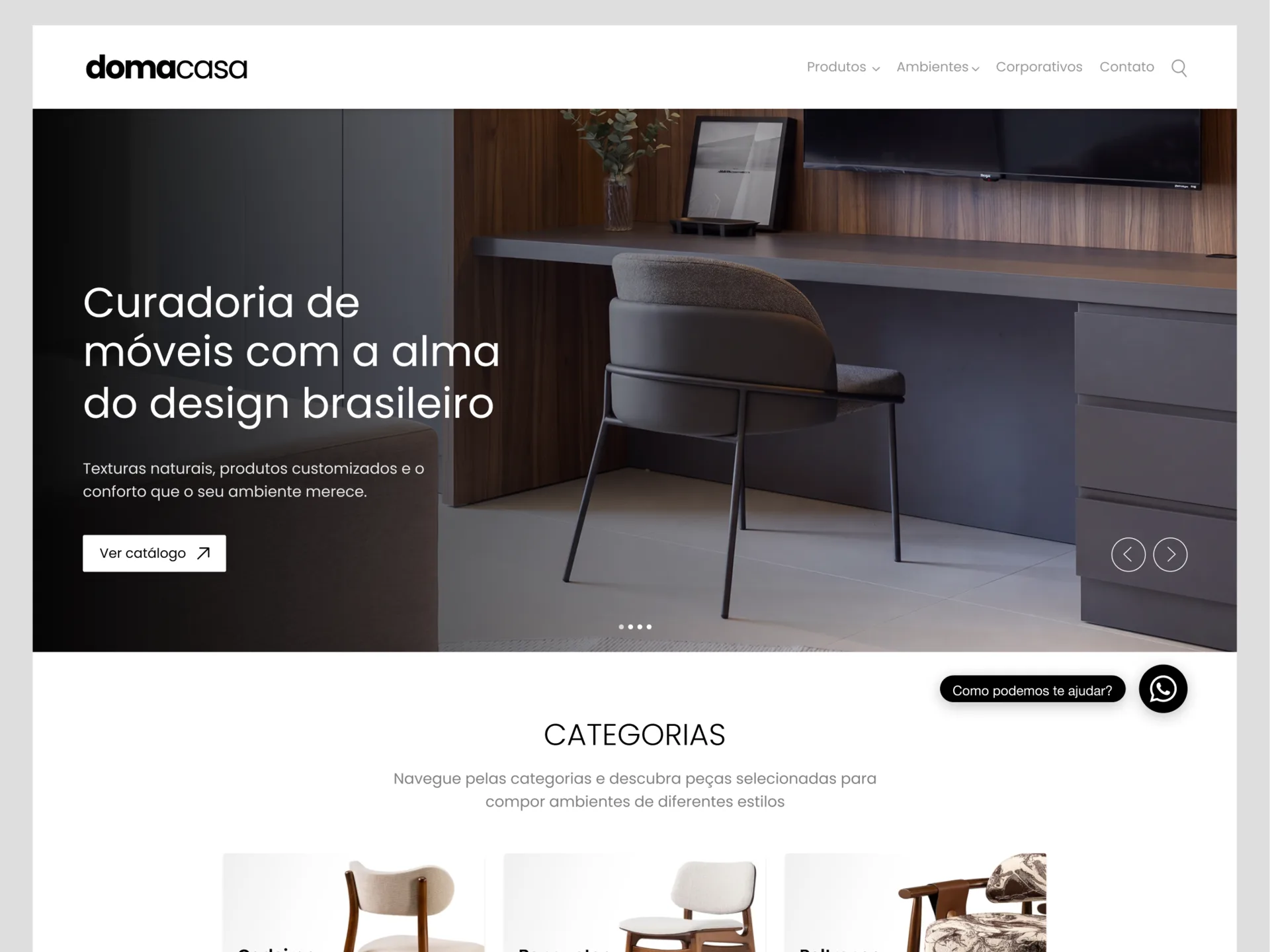 E-commerce da DOMA CASA, loja de móveis de Florianópolis com curadoria de design brasileiro