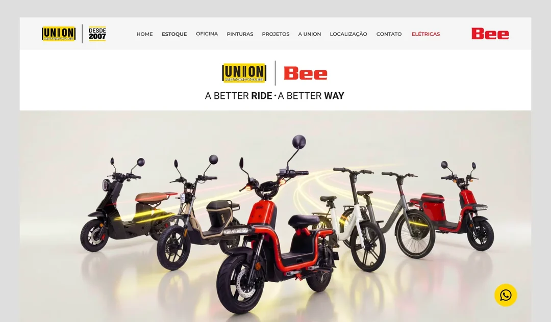 Desenvolvimento de landing page para a linha elétrica da Union Motorcycles, com foco na apresentação do lineup Bee